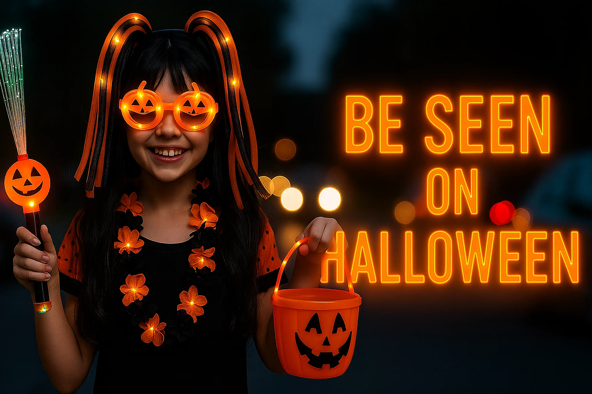 Be Seen on Halloween — trick-or-treat safely with LED pumpkin gear