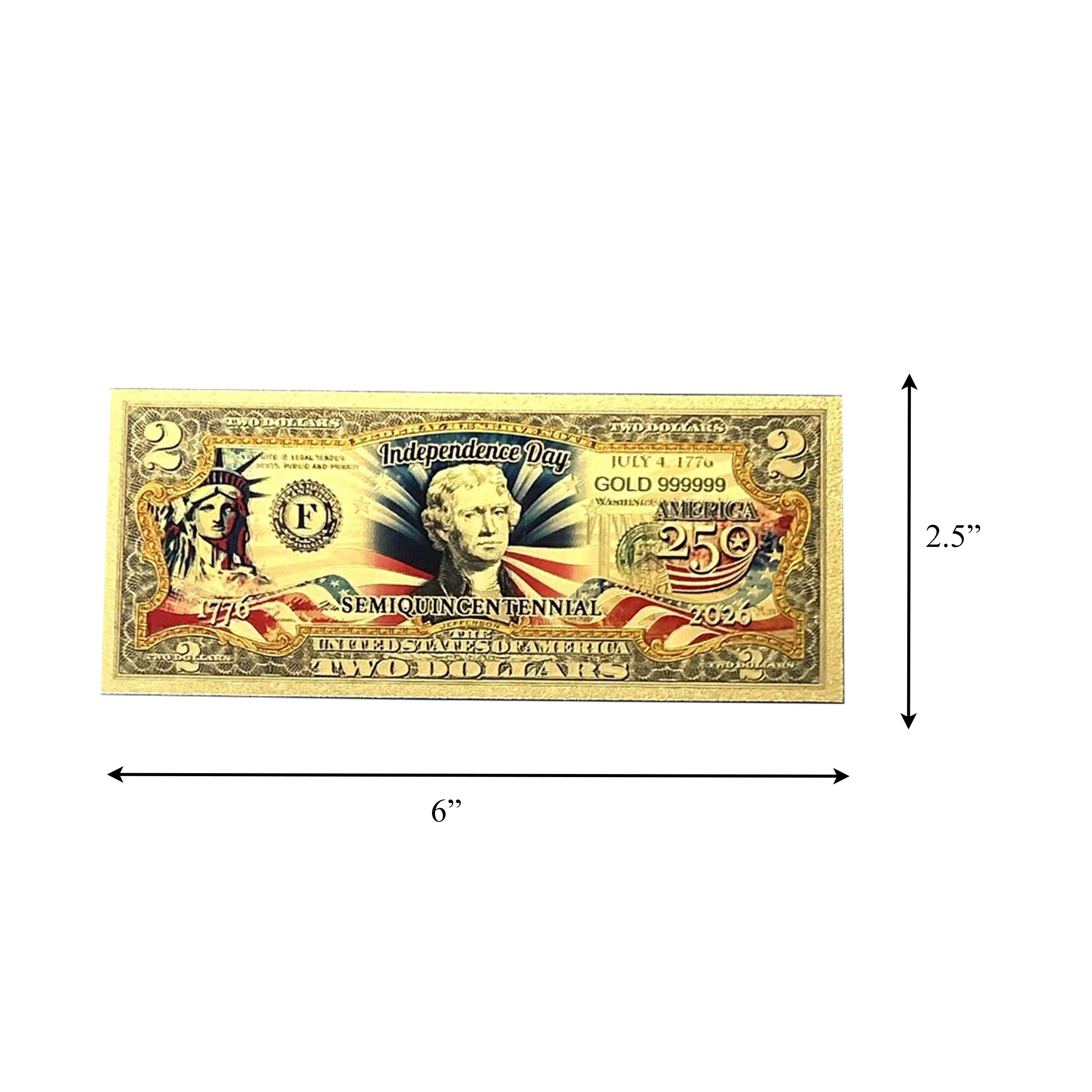 2 Dollar American Independence 250th Anniversary Gold Plated Fake Banknote 24K Gold and Silver Plated Replica Bills 2 Dollar American Independence 250th Anniversary Gold Plated Fake Banknote 24K Gold and Silver Plated Replica Bills 4
