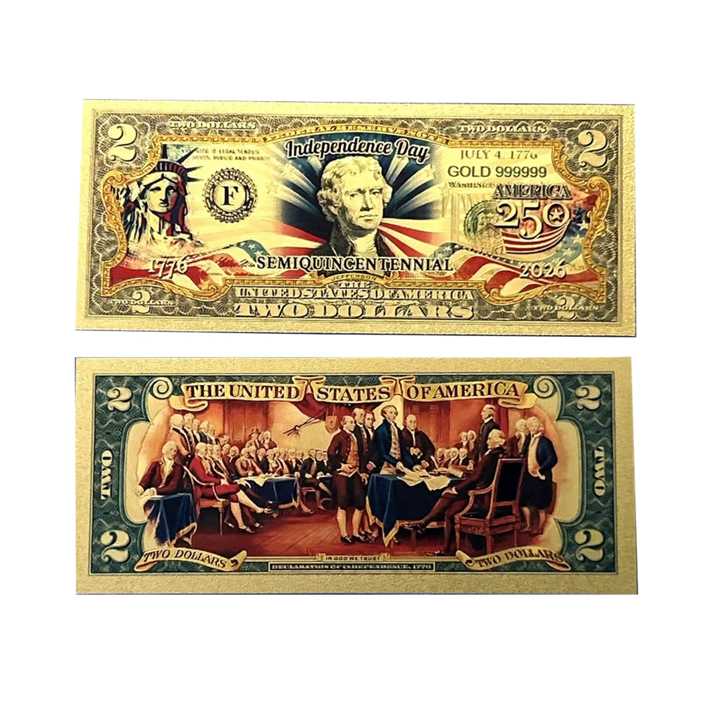 2 Dollar American Independence 250th Anniversary Gold Plated Fake Banknote 24K Gold and Silver Plated Replica Bills 2 Dollar American Independence 250th Anniversary Gold Plated Fake Banknote 24K Gold and Silver Plated Replica Bills 6