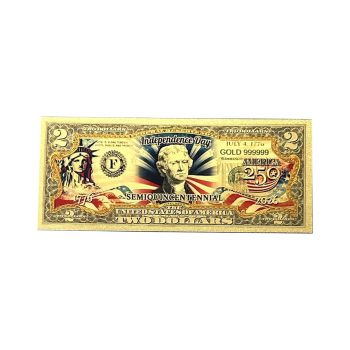 2 Dollar American Independence 250th Anniversary Gold Plated Fake Banknote 24K Gold and Silver Plated Replica Bills 2 Dollar American Independence 250th Anniversary Gold Plated Fake Banknote 24K Gold and Silver Plated Replica Bills