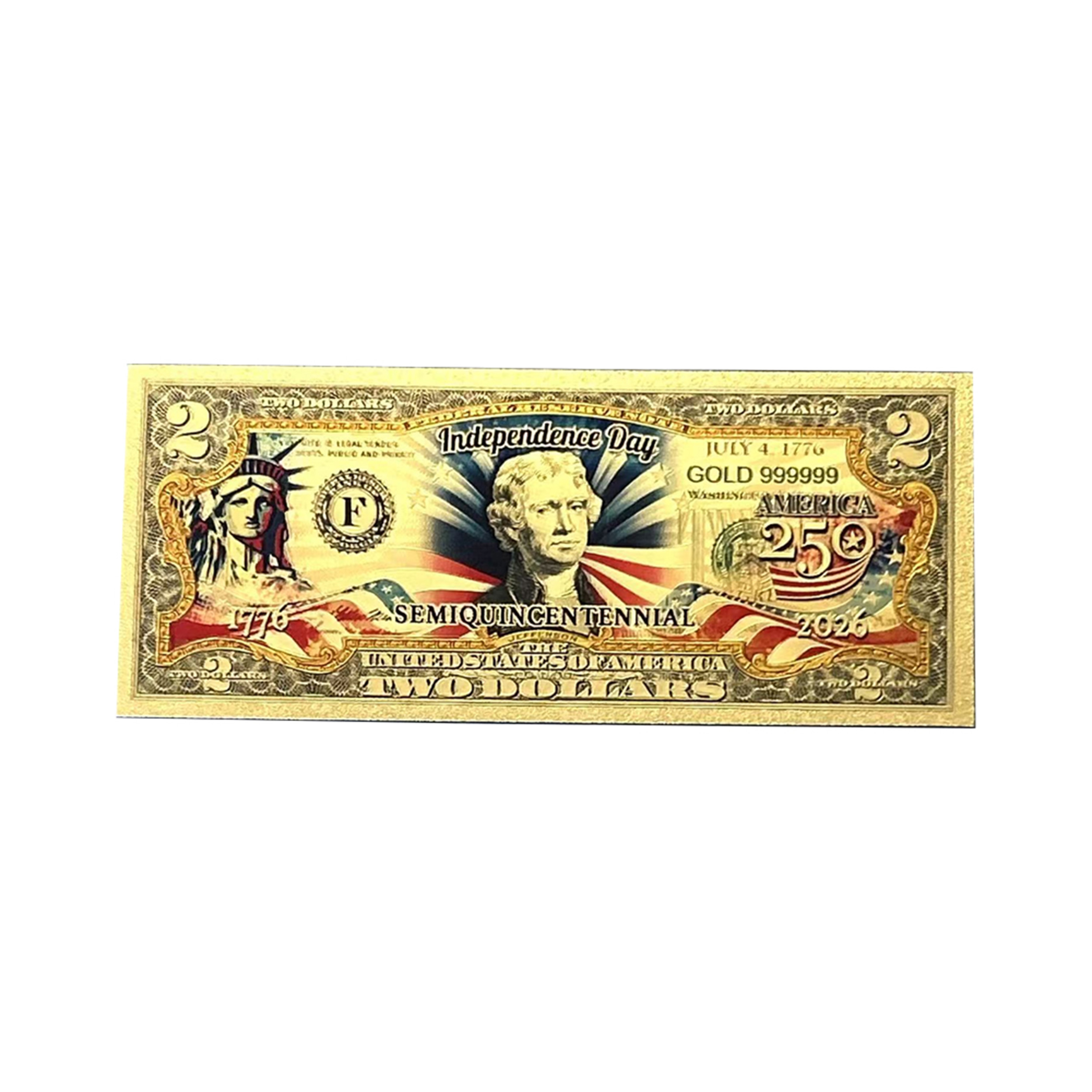 2 Dollar American Independence 250th Anniversary Gold Plated Fake Banknote 24K Gold and Silver Plated Replica Bills 2 Dollar American Independence 250th Anniversary Gold Plated Fake Banknote 24K Gold and Silver Plated Replica Bills 3