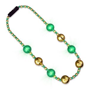Light Up St Patricks Day Necklace Gold And Green Disco Beads
