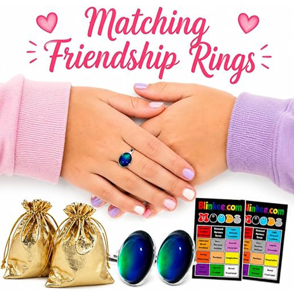 2 Pack Oval Color Changing Friendship Rings with Mood Guide Card ...