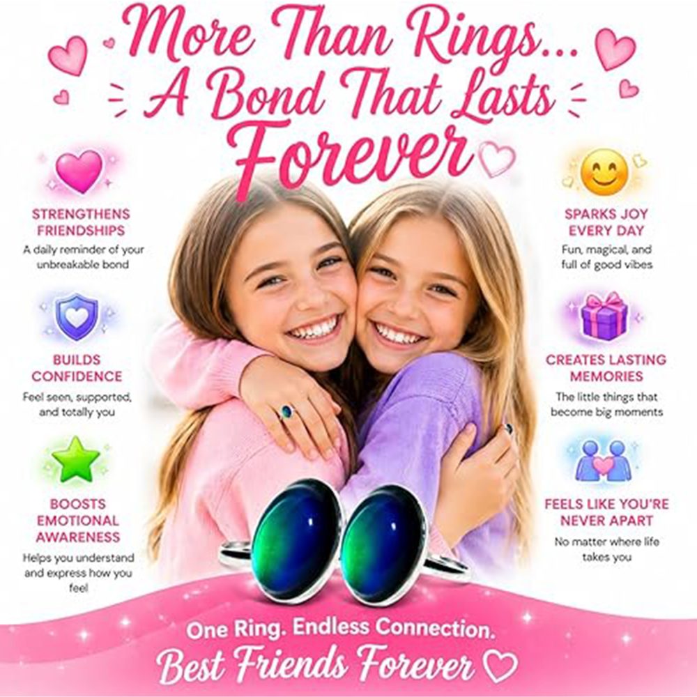 2 Pack Oval Color Changing Friendship Rings with Mood Guide Card ...
