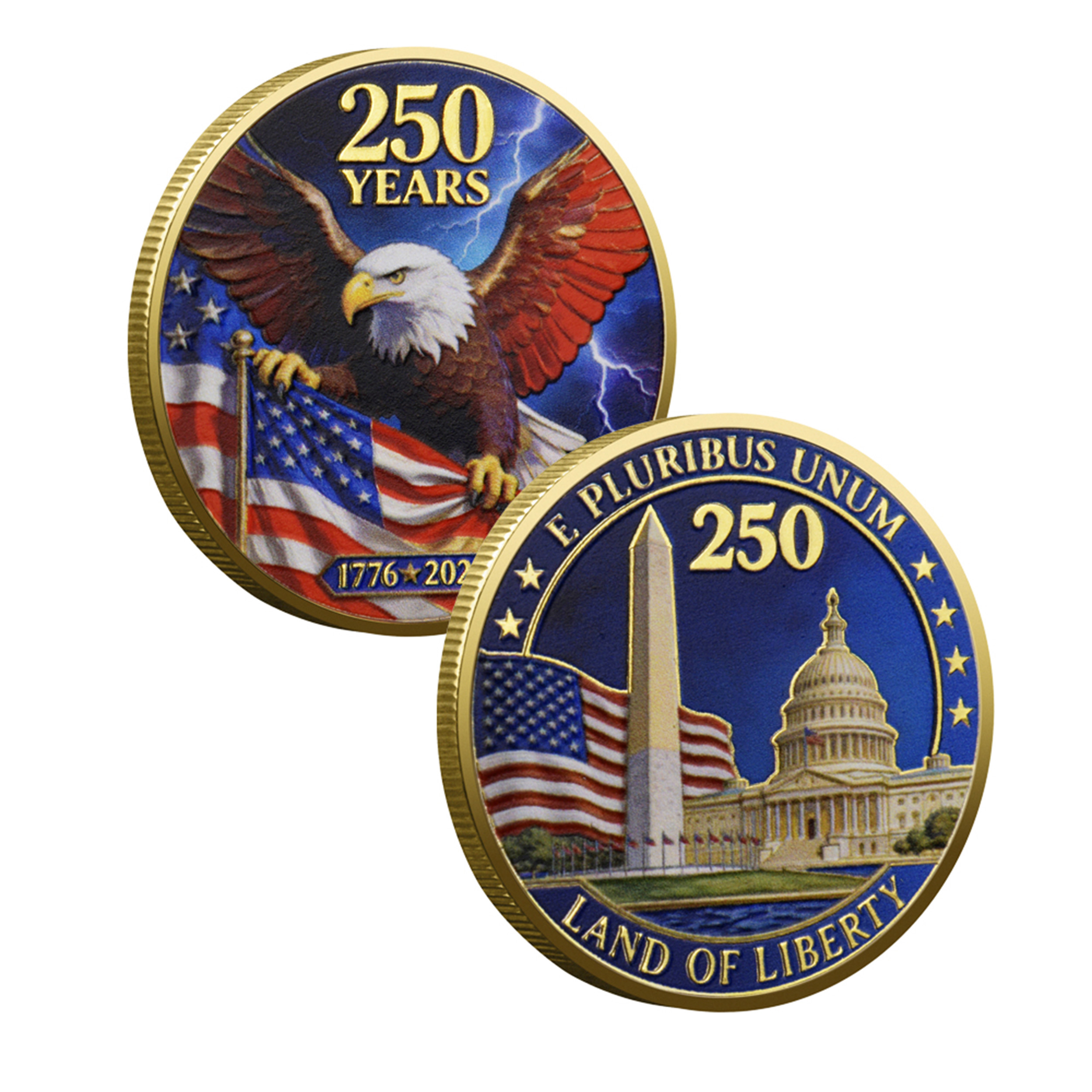 E Pluribus Unum Land of Liberty 250 Years USA Gold Plated Commemorative Coin 4th of July E Pluribus Unum Land of Liberty 250 Years USA Gold Plated Commemorative Coin 4th of July 6