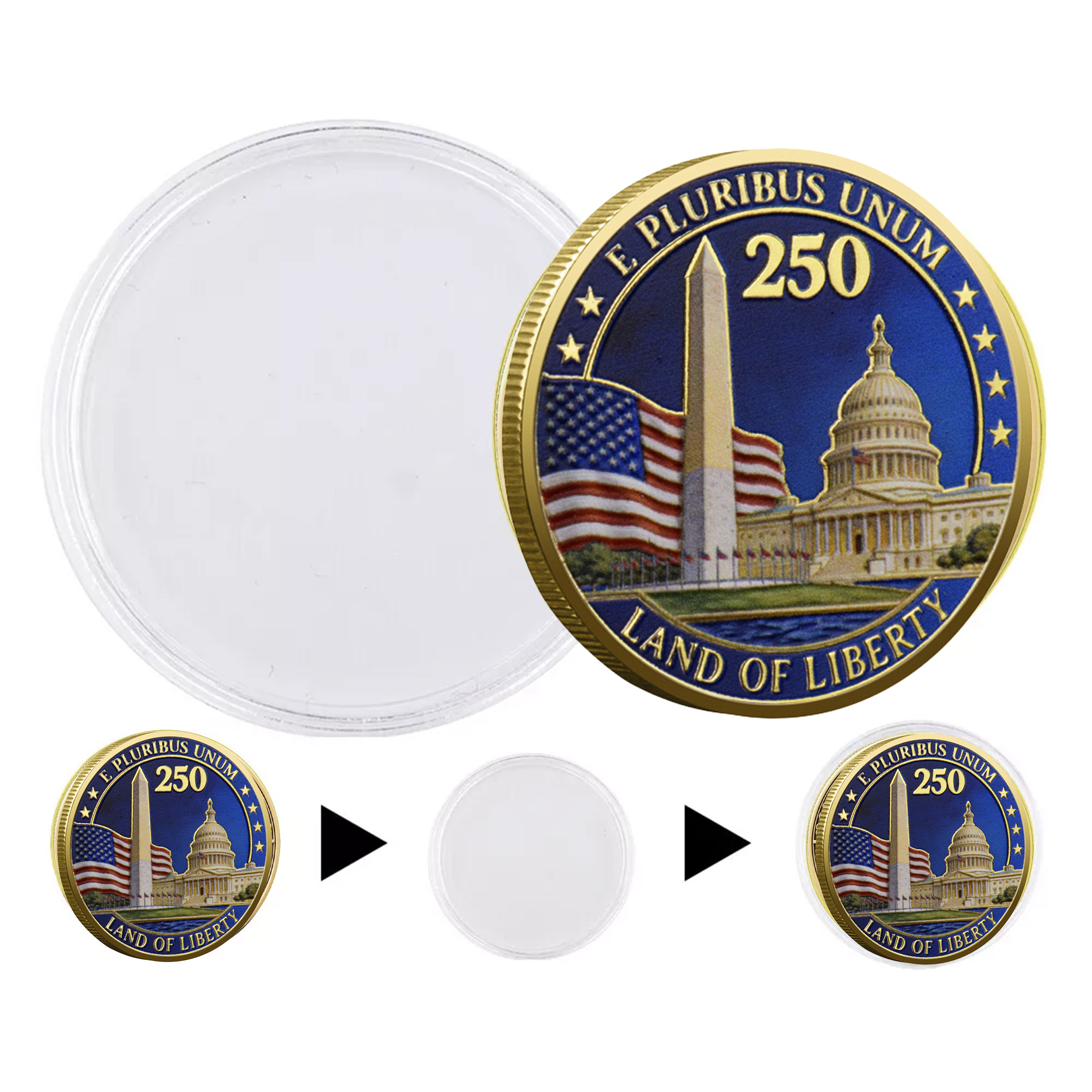 E Pluribus Unum Land of Liberty 250 Years USA Gold Plated Commemorative Coin 4th of July E Pluribus Unum Land of Liberty 250 Years USA Gold Plated Commemorative Coin 4th of July 7