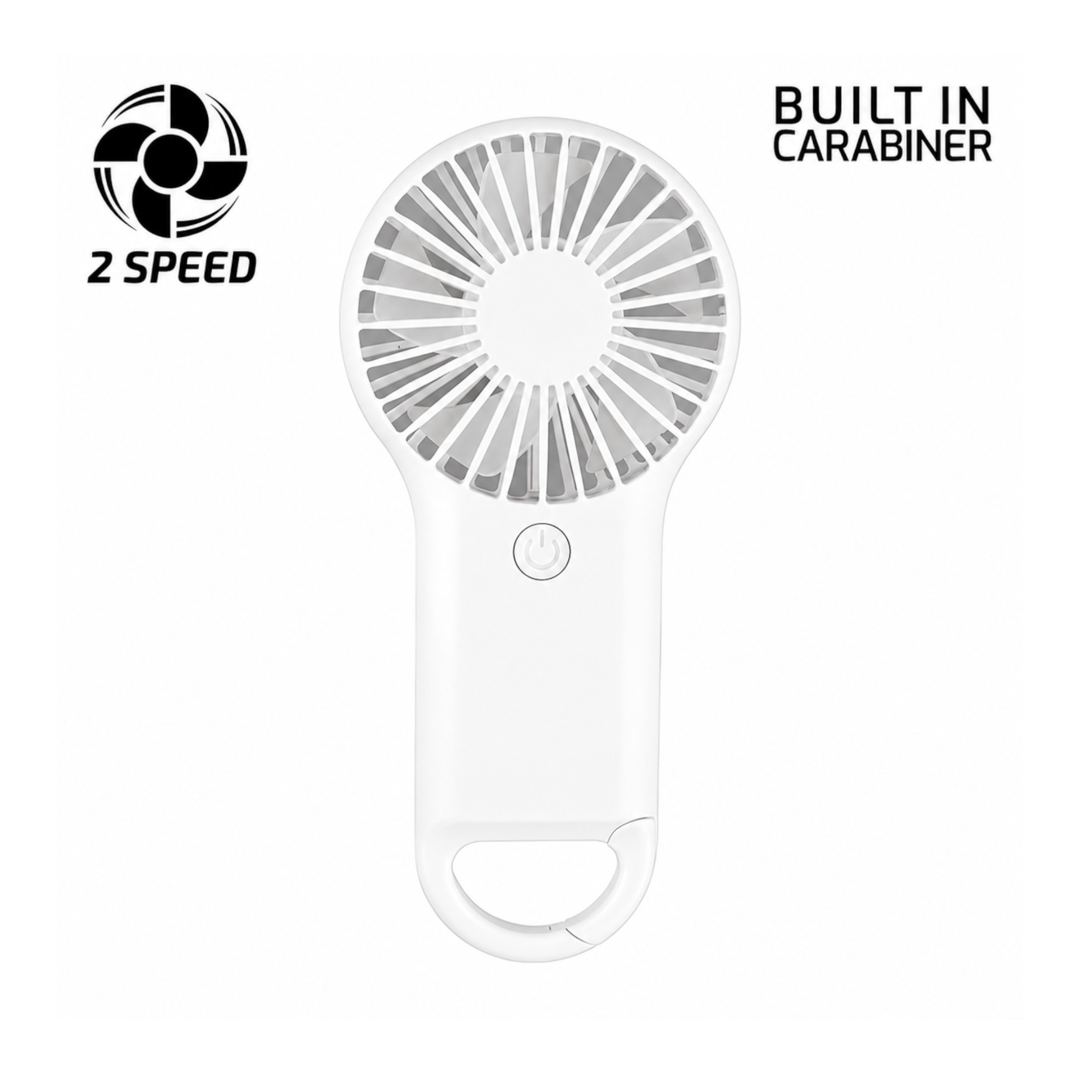 Portable 2 Speed White Mini Fan with Built In Carabiner Clip All Products Portable 2 Speed White Mini Fan with Built In Carabiner Clip All Products 2