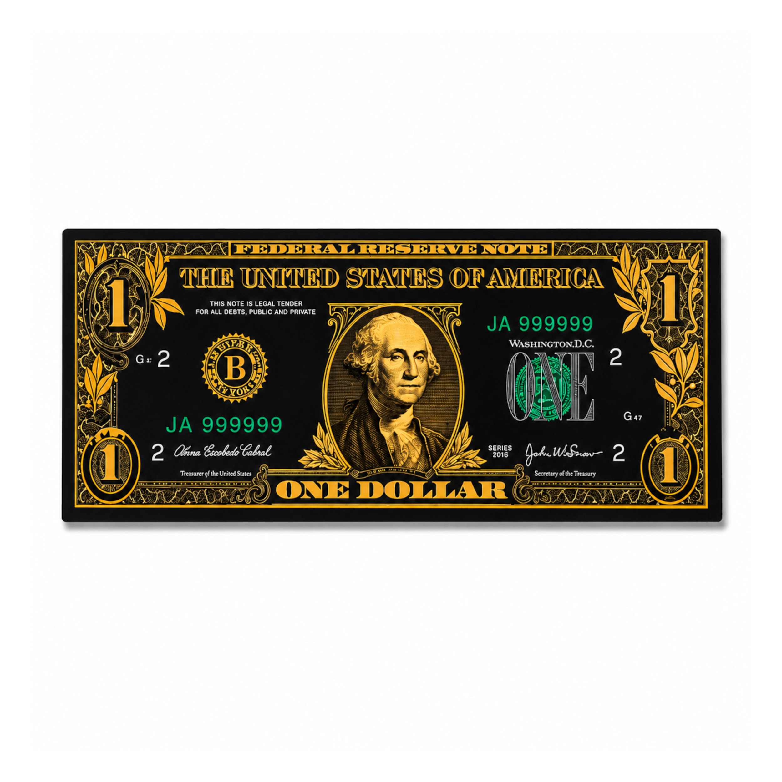 1 Dollar 24K Gold and Black Plated Decorative Collectible Banknote 24K Gold and Black Plated Replica Bills 1 Dollar 24K Gold and Black Plated Decorative Collectible Banknote 24K Gold and Black Plated Replica Bills