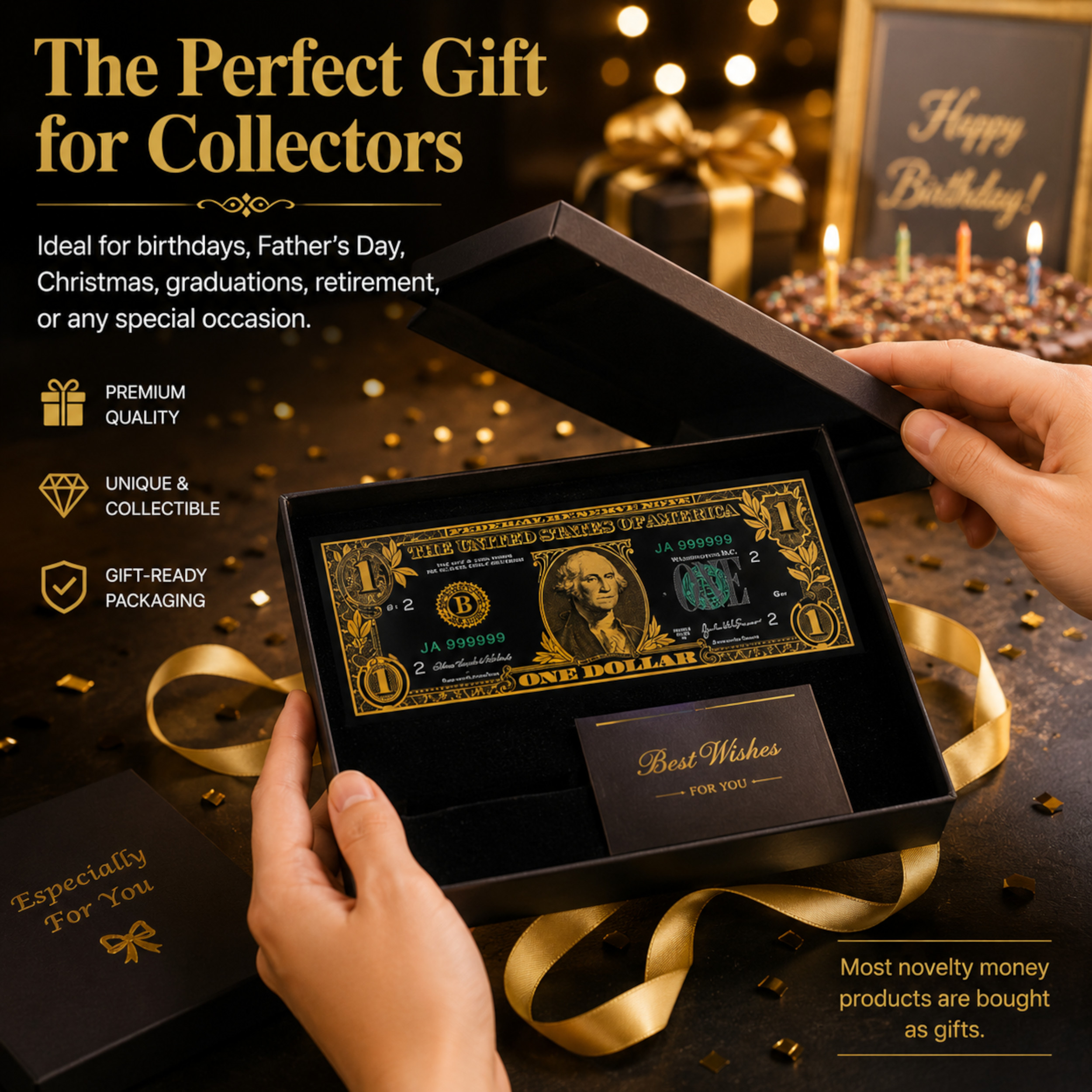 1 Dollar 24K Gold and Black Plated Decorative Collectible Banknote 24K Gold and Black Plated Replica Bills 1 Dollar 24K Gold and Black Plated Decorative Collectible Banknote 24K Gold and Black Plated Replica Bills 5