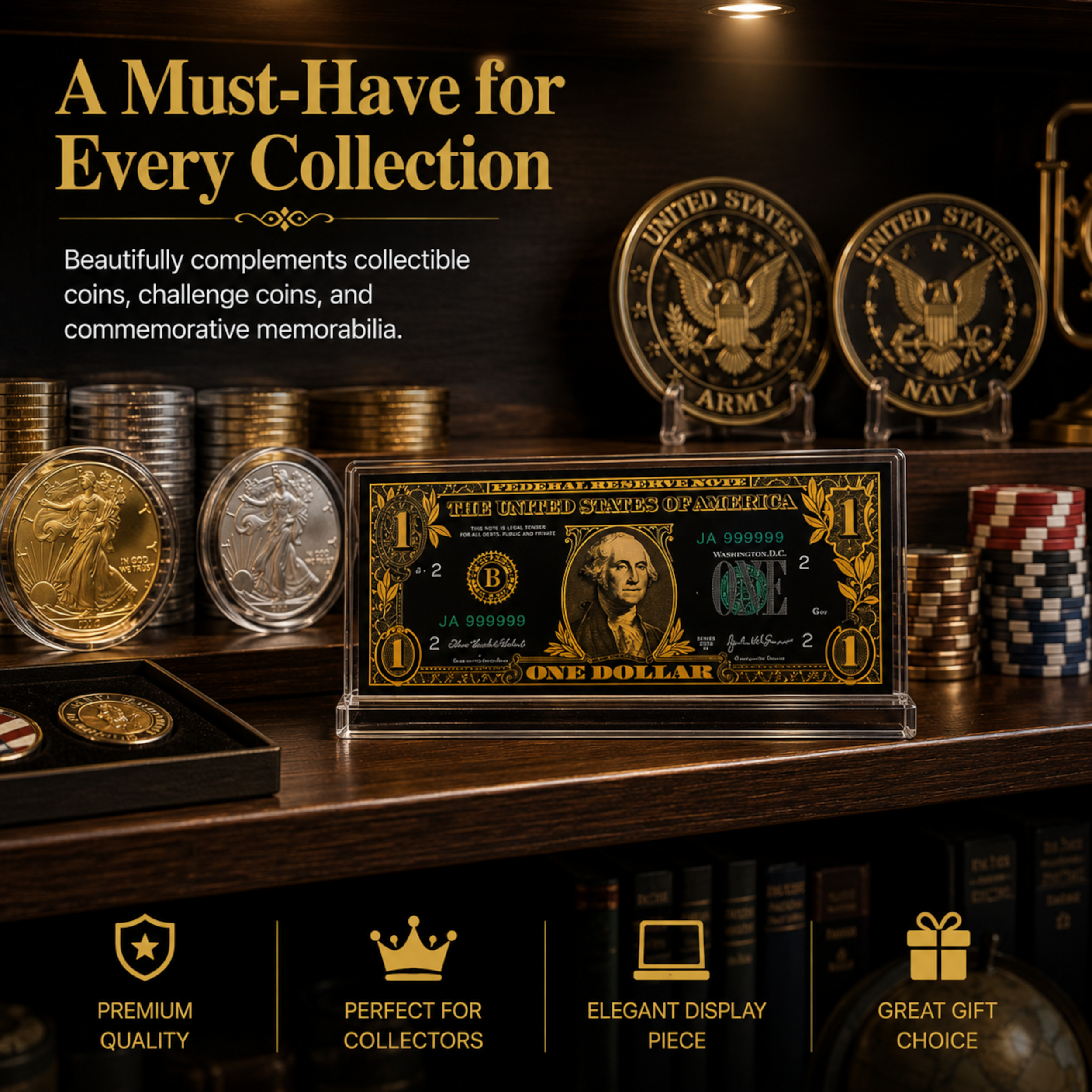 1 Dollar 24K Gold and Black Plated Decorative Collectible Banknote 24K Gold and Black Plated Replica Bills 1 Dollar 24K Gold and Black Plated Decorative Collectible Banknote 24K Gold and Black Plated Replica Bills 6