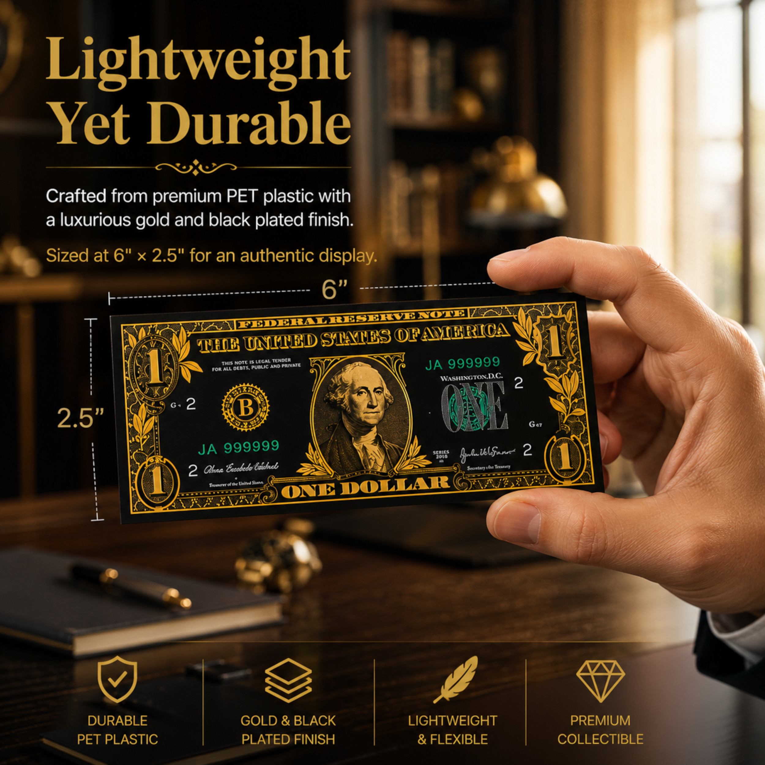 1 Dollar 24K Gold and Black Plated Decorative Collectible Banknote 24K Gold and Black Plated Replica Bills 1 Dollar 24K Gold and Black Plated Decorative Collectible Banknote 24K Gold and Black Plated Replica Bills 7