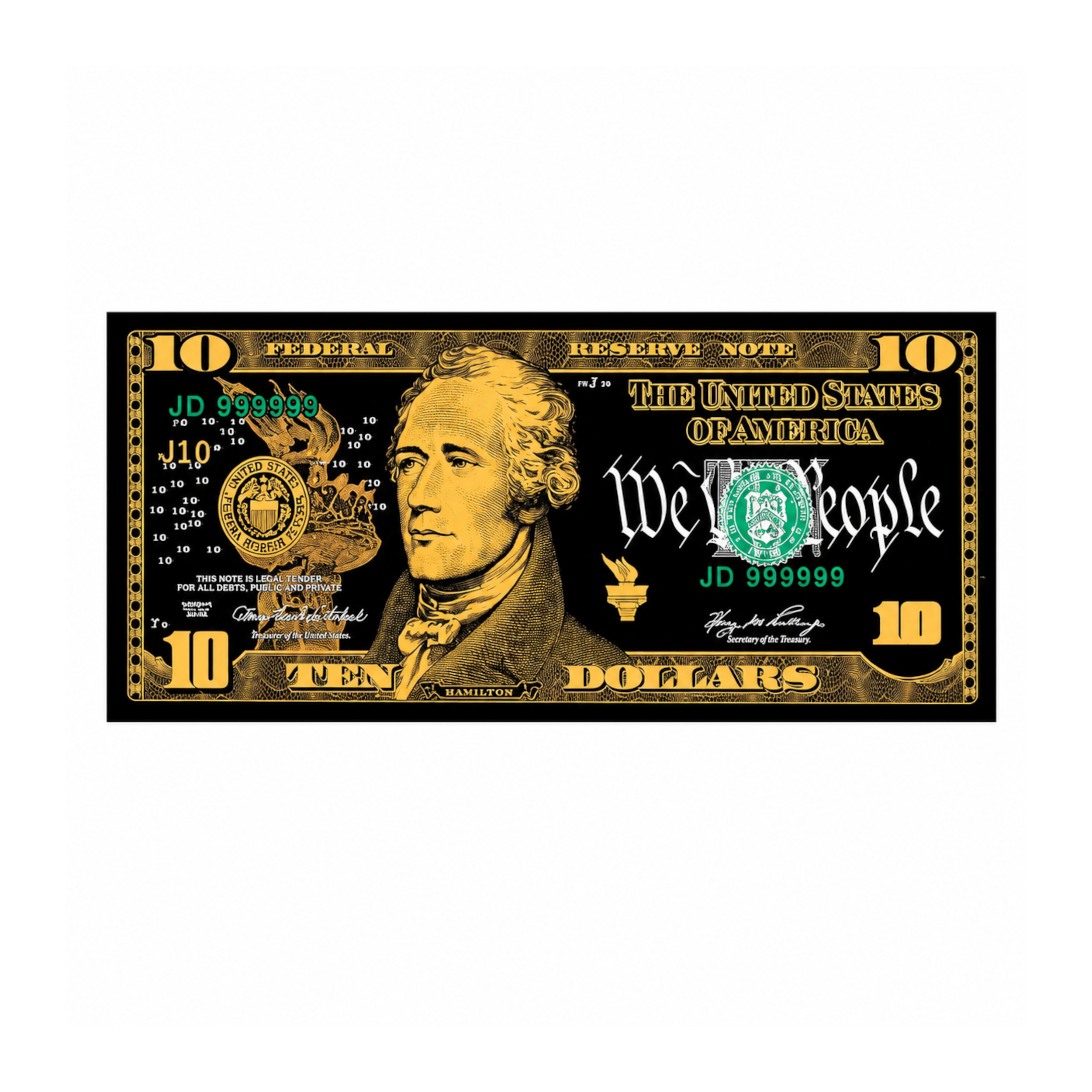 10 Dollar 24K Gold and Black Plated Decorative Collectible Banknote 24K Gold and Black Plated Replica Bills 10 Dollar 24K Gold and Black Plated Decorative Collectible Banknote 24K Gold and Black Plated Replica Bills