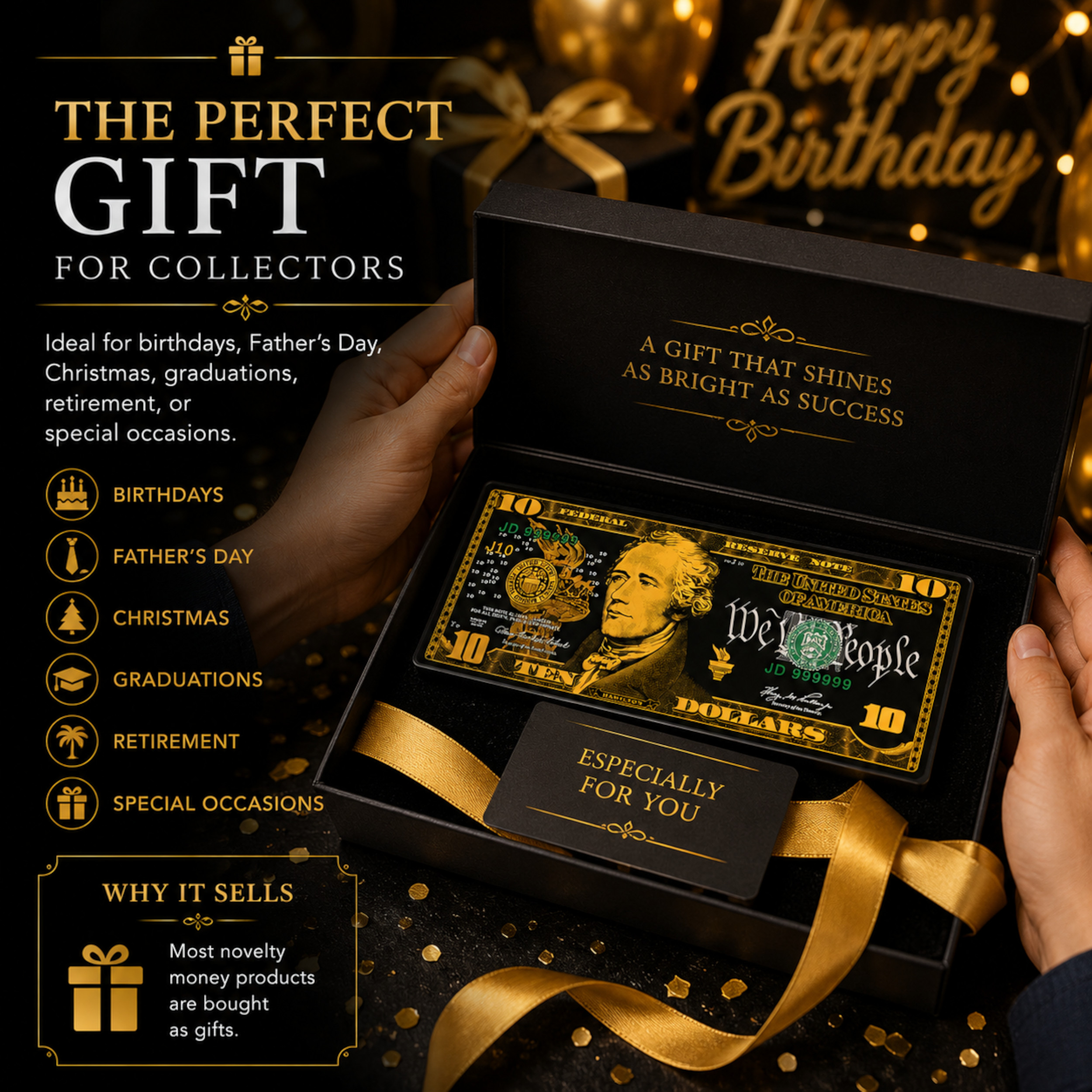 10 Dollar 24K Gold and Black Plated Decorative Collectible Banknote 24K Gold and Black Plated Replica Bills 10 Dollar 24K Gold and Black Plated Decorative Collectible Banknote 24K Gold and Black Plated Replica Bills 6
