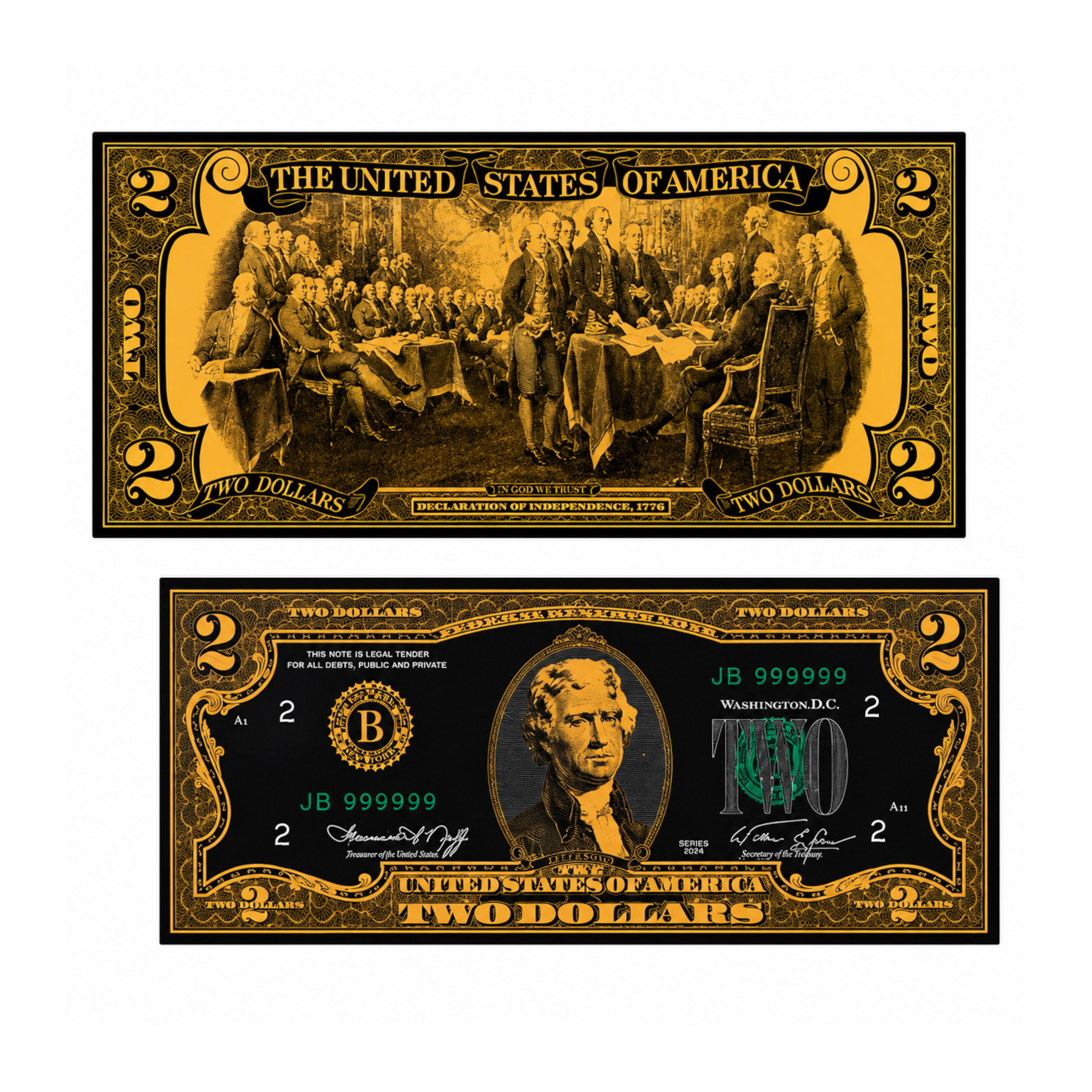 2 Dollar 24K Gold and Black Plated Decorative Collectible Banknote 24K Gold and Black Plated Replica Bills 2 Dollar 24K Gold and Black Plated Decorative Collectible Banknote 24K Gold and Black Plated Replica Bills 3