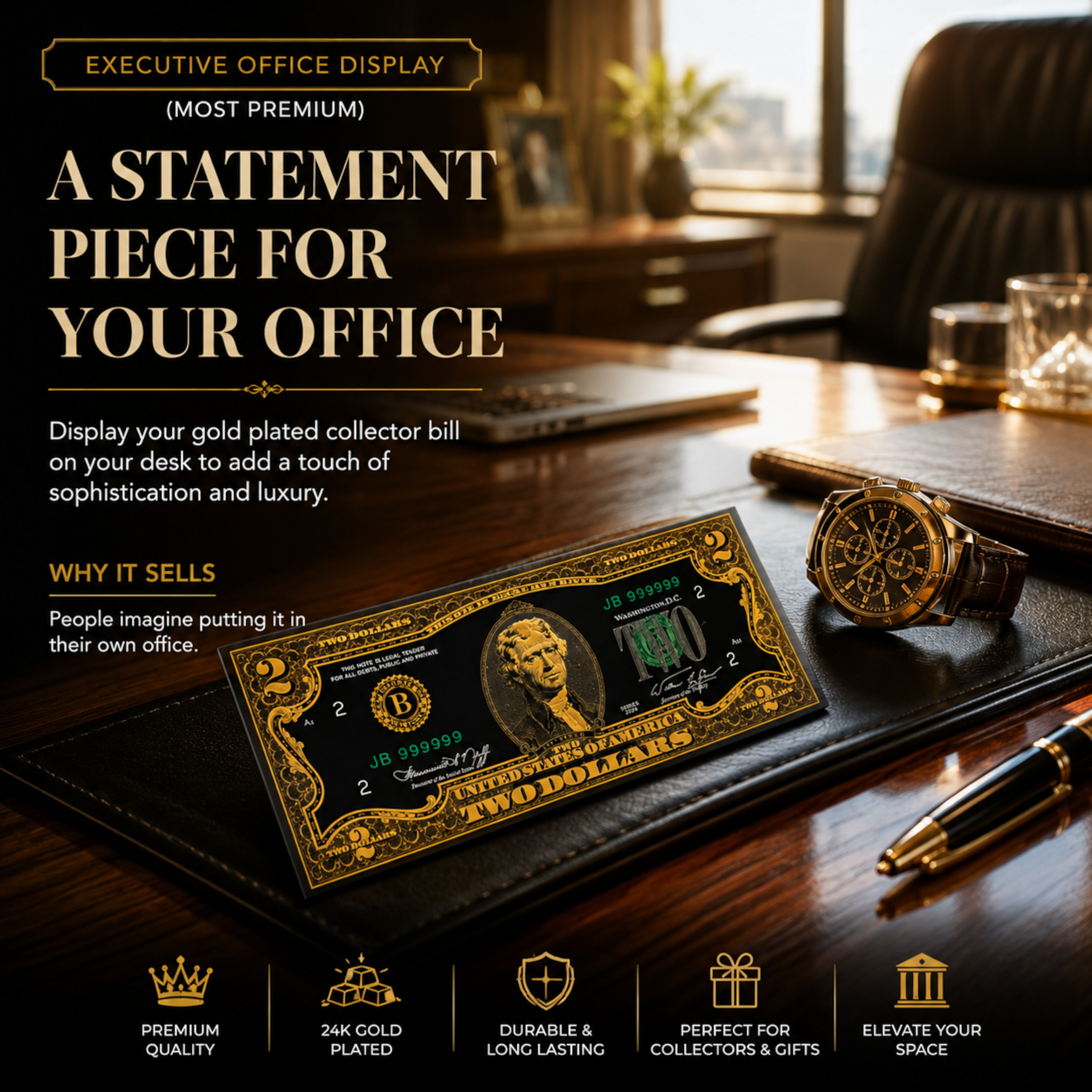 2 Dollar 24K Gold and Black Plated Decorative Collectible Banknote 24K Gold and Black Plated Replica Bills 2 Dollar 24K Gold and Black Plated Decorative Collectible Banknote 24K Gold and Black Plated Replica Bills 5