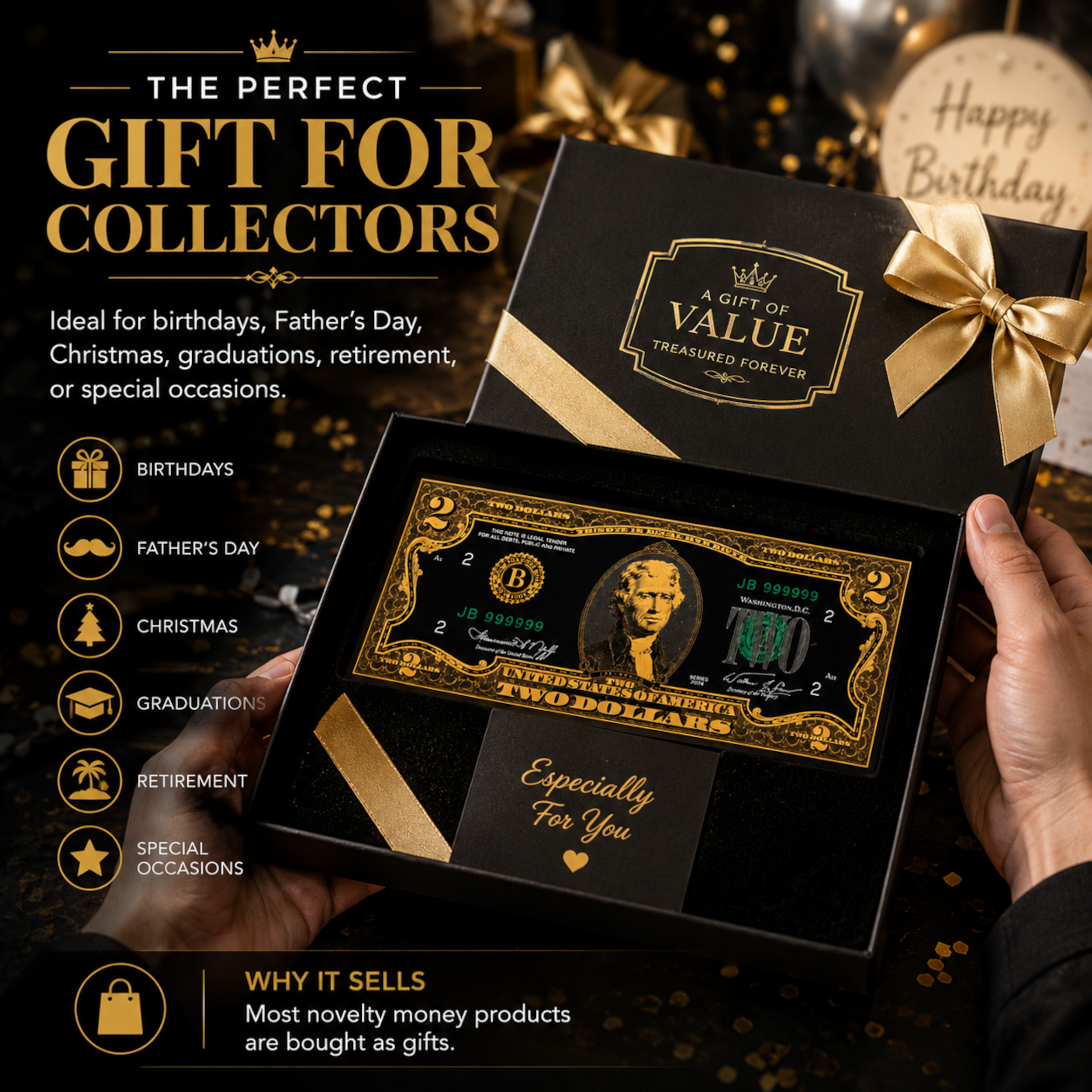 2 Dollar 24K Gold and Black Plated Decorative Collectible Banknote 24K Gold and Black Plated Replica Bills 2 Dollar 24K Gold and Black Plated Decorative Collectible Banknote 24K Gold and Black Plated Replica Bills 6