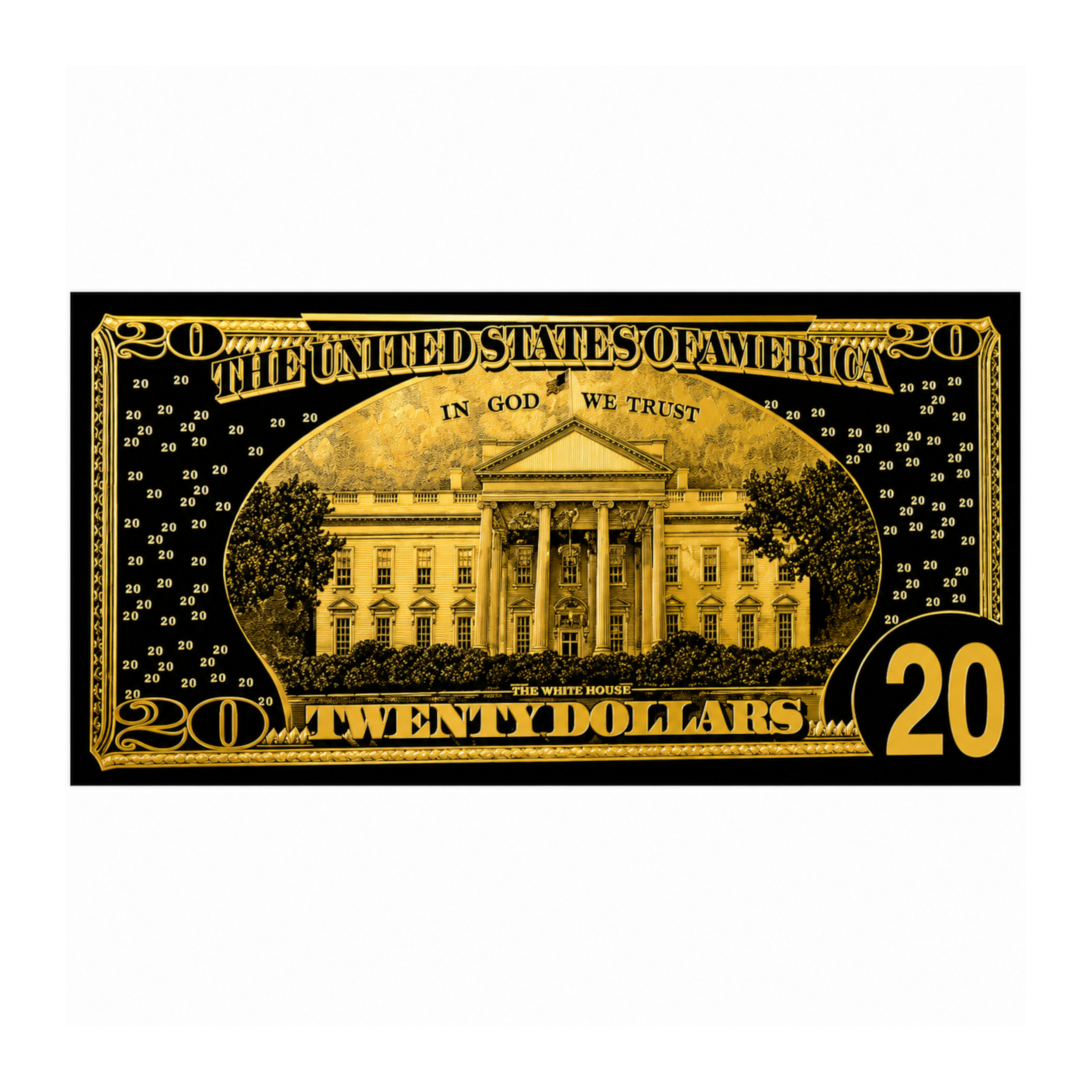 20 Dollar 24K Gold and Black Plated Decorative Collectible Banknote 24K Gold and Black Plated Replica Bills 20 Dollar 24K Gold and Black Plated Decorative Collectible Banknote 24K Gold and Black Plated Replica Bills 2
