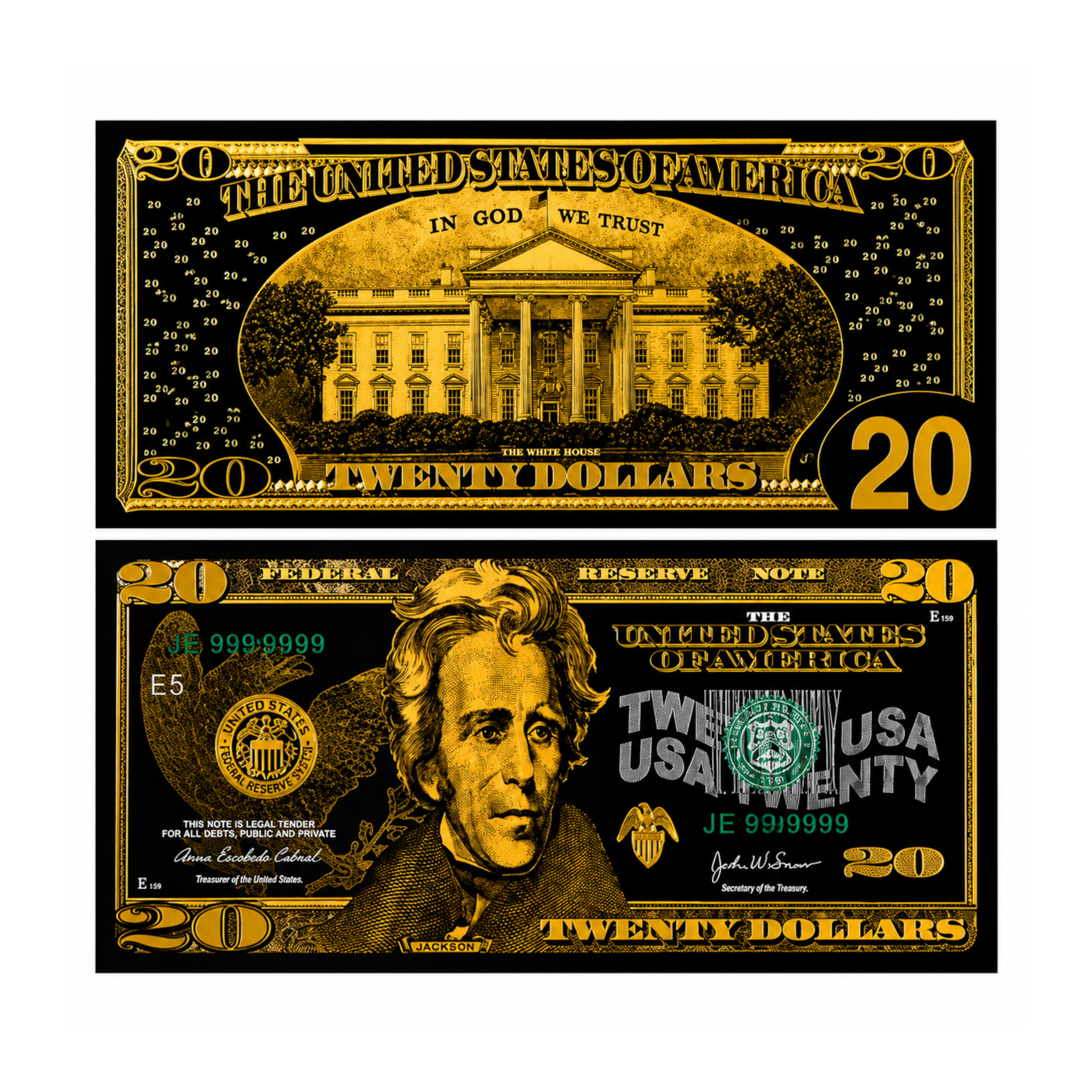 20 Dollar 24K Gold and Black Plated Decorative Collectible Banknote 24K Gold and Black Plated Replica Bills 20 Dollar 24K Gold and Black Plated Decorative Collectible Banknote 24K Gold and Black Plated Replica Bills 3