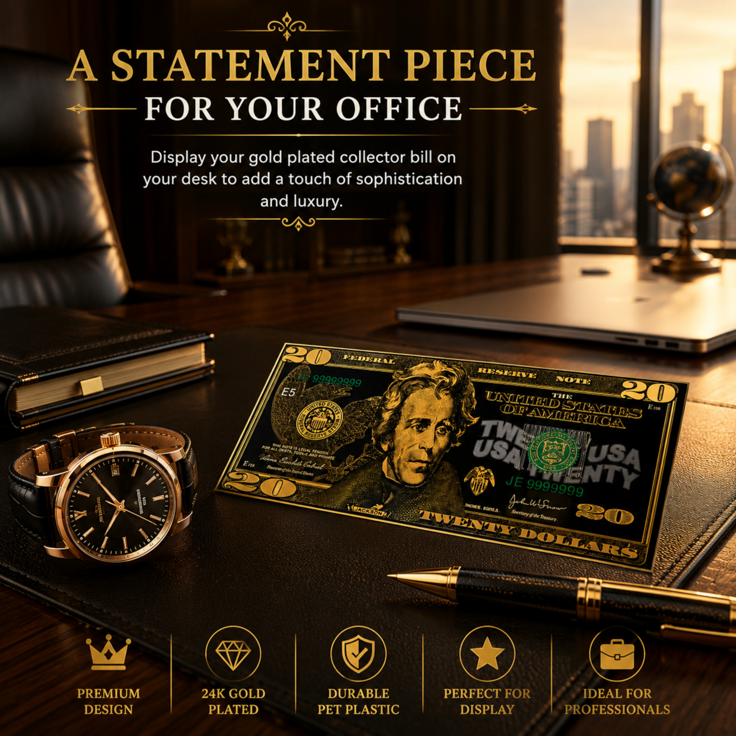 20 Dollar 24K Gold and Black Plated Decorative Collectible Banknote 24K Gold and Black Plated Replica Bills 20 Dollar 24K Gold and Black Plated Decorative Collectible Banknote 24K Gold and Black Plated Replica Bills 5