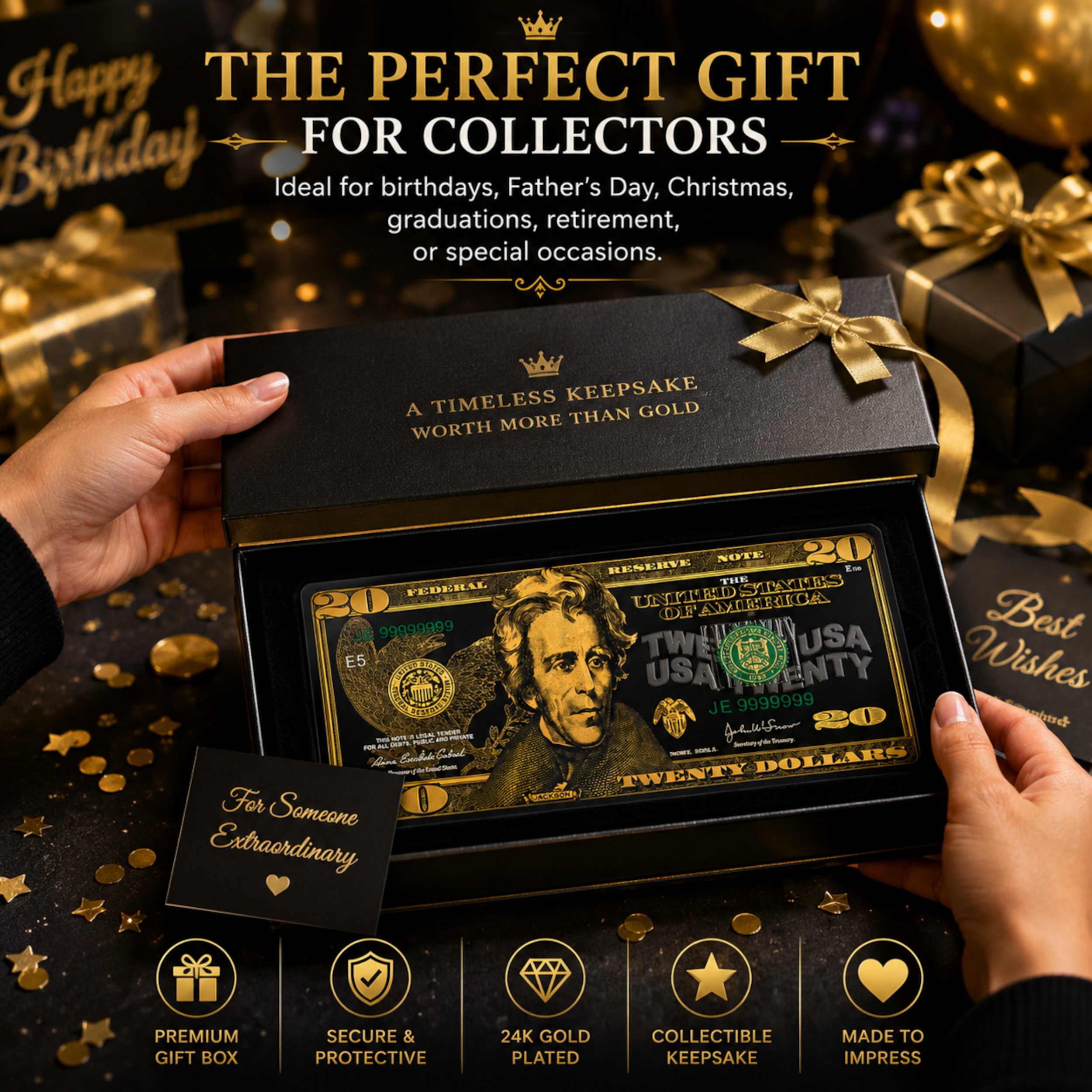 20 Dollar 24K Gold and Black Plated Decorative Collectible Banknote 24K Gold and Black Plated Replica Bills 20 Dollar 24K Gold and Black Plated Decorative Collectible Banknote 24K Gold and Black Plated Replica Bills 6