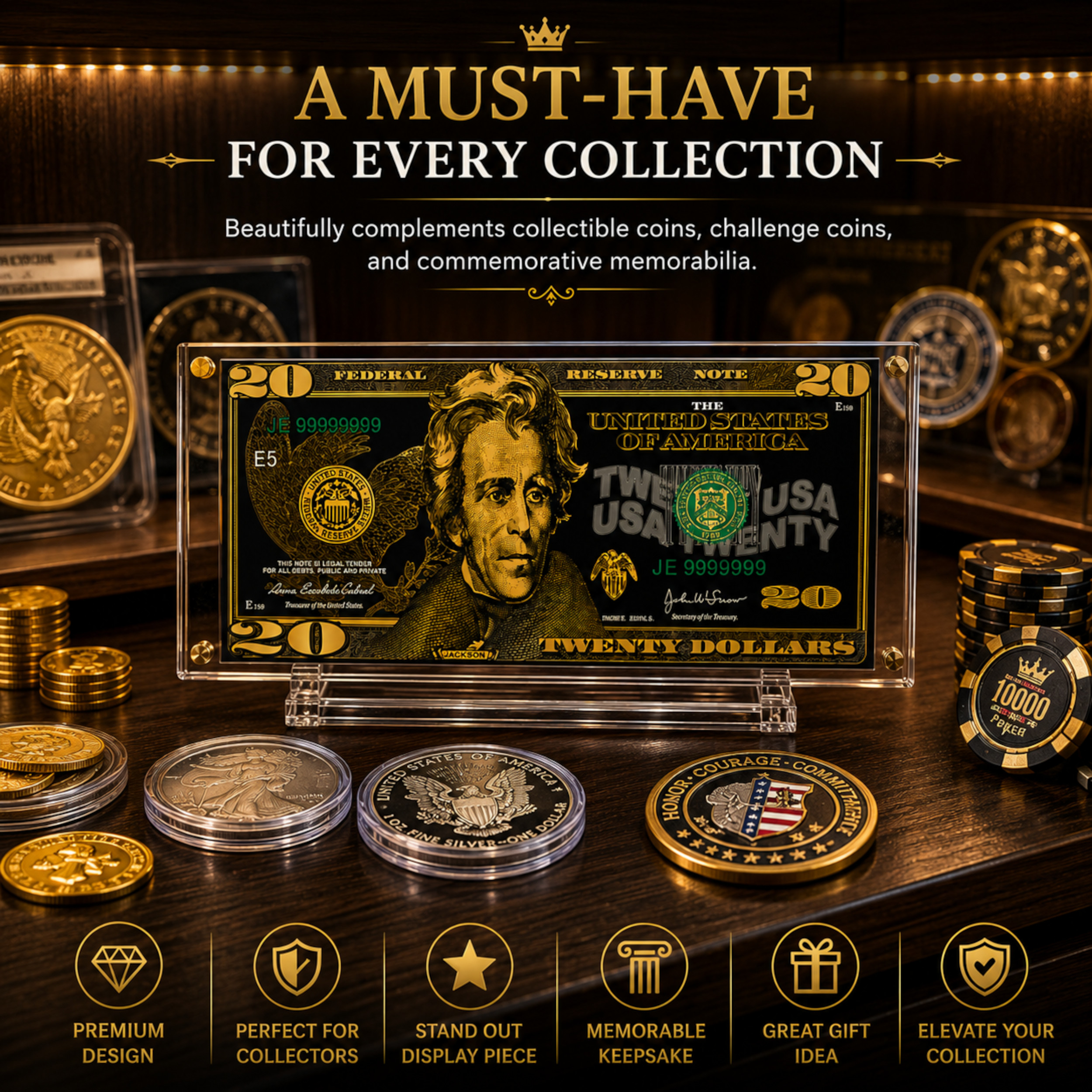 20 Dollar 24K Gold and Black Plated Decorative Collectible Banknote 24K Gold and Black Plated Replica Bills 20 Dollar 24K Gold and Black Plated Decorative Collectible Banknote 24K Gold and Black Plated Replica Bills 7