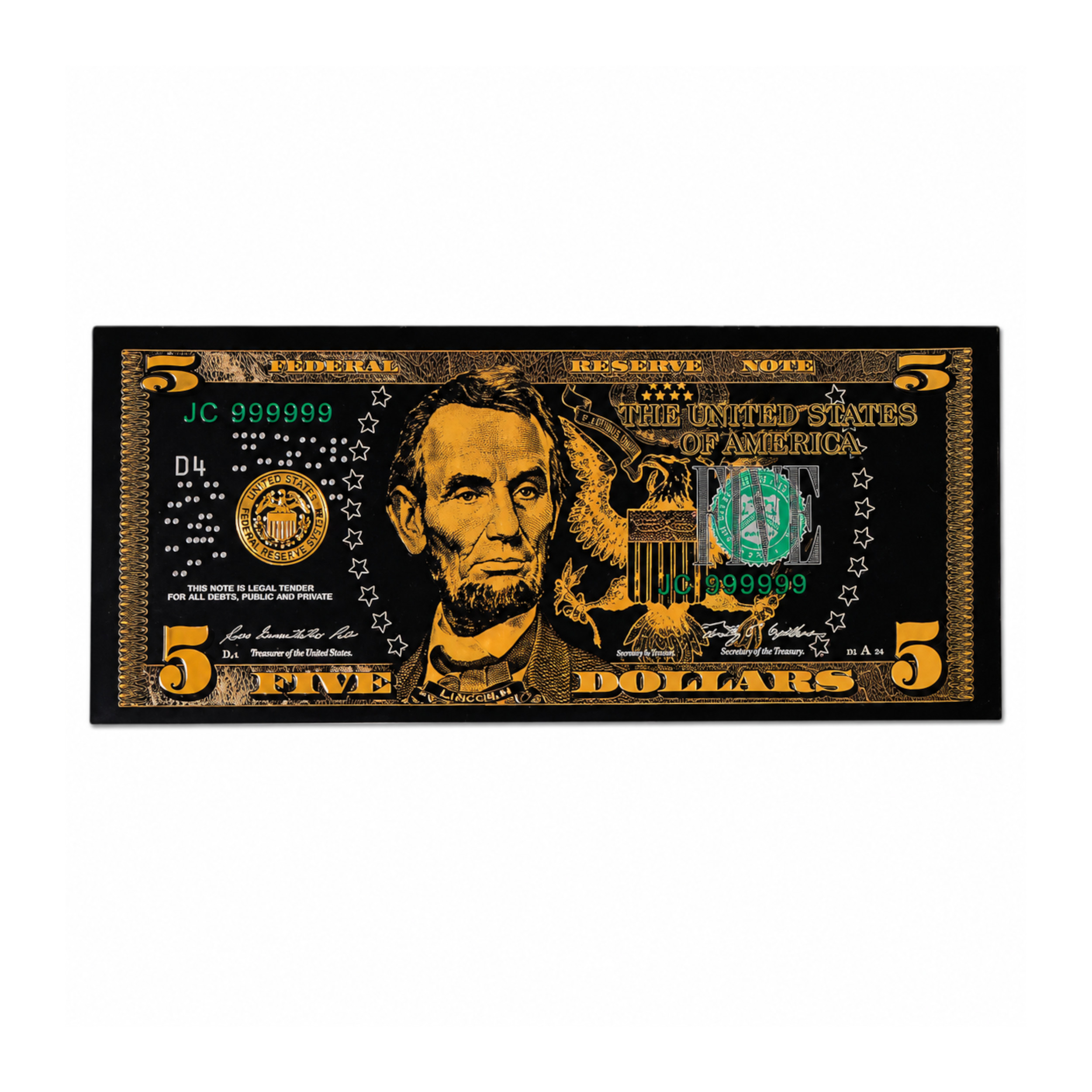 5 Dollar 24K Gold and Black Plated Decorative Collectible Banknote 24K Gold and Black Plated Replica Bills 5 Dollar 24K Gold and Black Plated Decorative Collectible Banknote 24K Gold and Black Plated Replica Bills