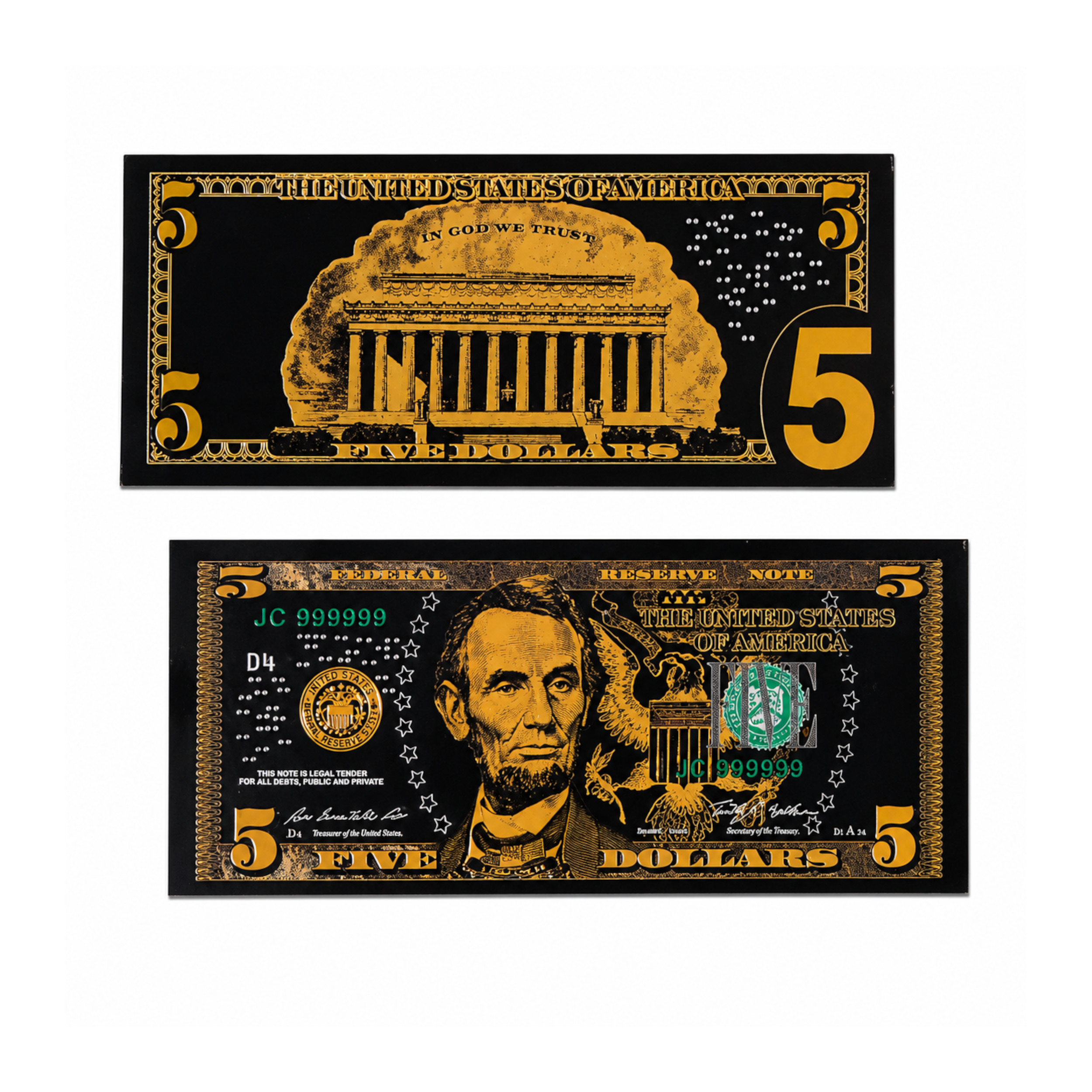 5 Dollar 24K Gold and Black Plated Decorative Collectible Banknote 24K Gold and Black Plated Replica Bills 5 Dollar 24K Gold and Black Plated Decorative Collectible Banknote 24K Gold and Black Plated Replica Bills 3
