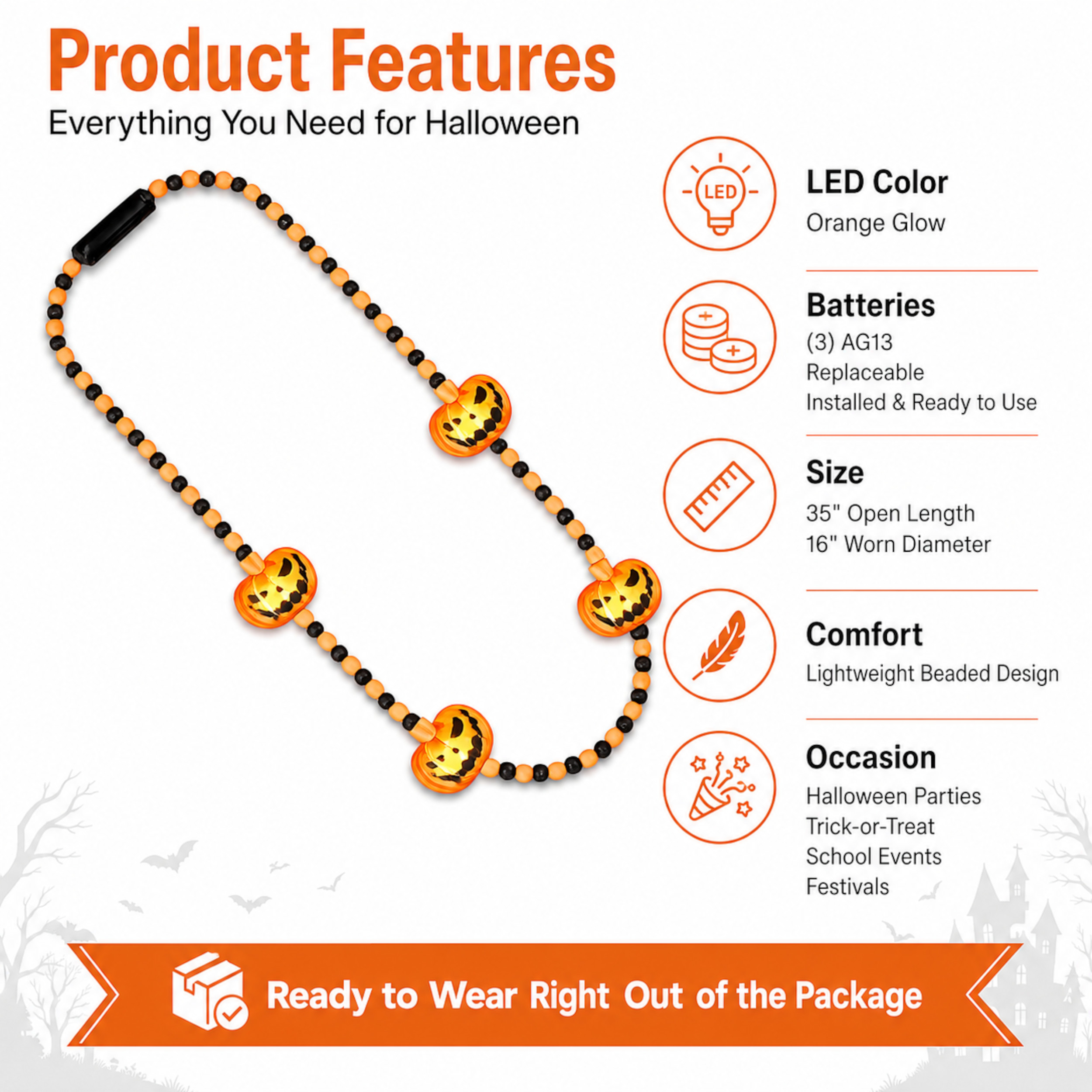 Light Up 4 Jack O Lantern LED Bead Necklace All Products Light Up 4 Jack O Lantern LED Bead Necklace All Products 4