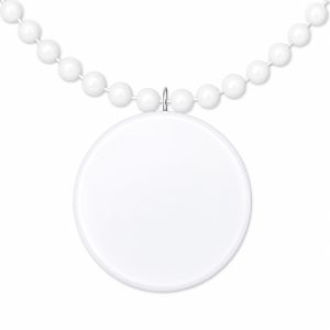 Light Up White Round Badge Pin with White Beaded Necklace Light Up White Round Badge Pin with White Beaded Necklace