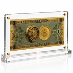 Bitcoin Gold Foil Novelty Bill with Acrylic Display Stand Gold Foil Bill Displays
