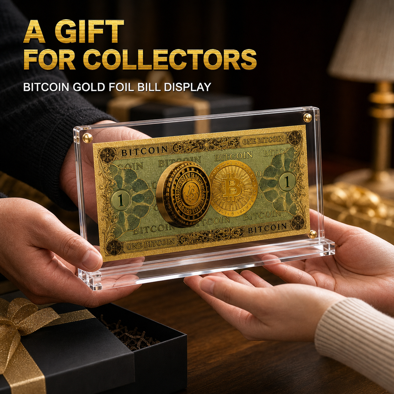 Bitcoin Gold Foil Novelty Bill with Acrylic Display Stand Gold Foil Bill Displays Bitcoin Gold Foil Novelty Bill with Acrylic Display Stand Gold Foil Bill Displays 4
