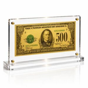 500 Dollar Gold Foil Bill with Acrylic Display Stand Gold Foil Bill Displays