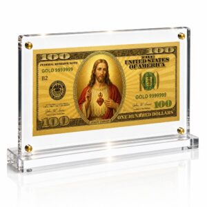 Jesus 100 Dollar Gold Foil Bill with Acrylic Display Stand Gold Foil Bill Displays