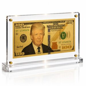 President Donald Trump 100 Dollar Gold Foil Bill with Acrylic Display Stand Gold Foil Bill Displays