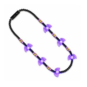 Light Up Bat Halloween Necklace with Purple LED Charms