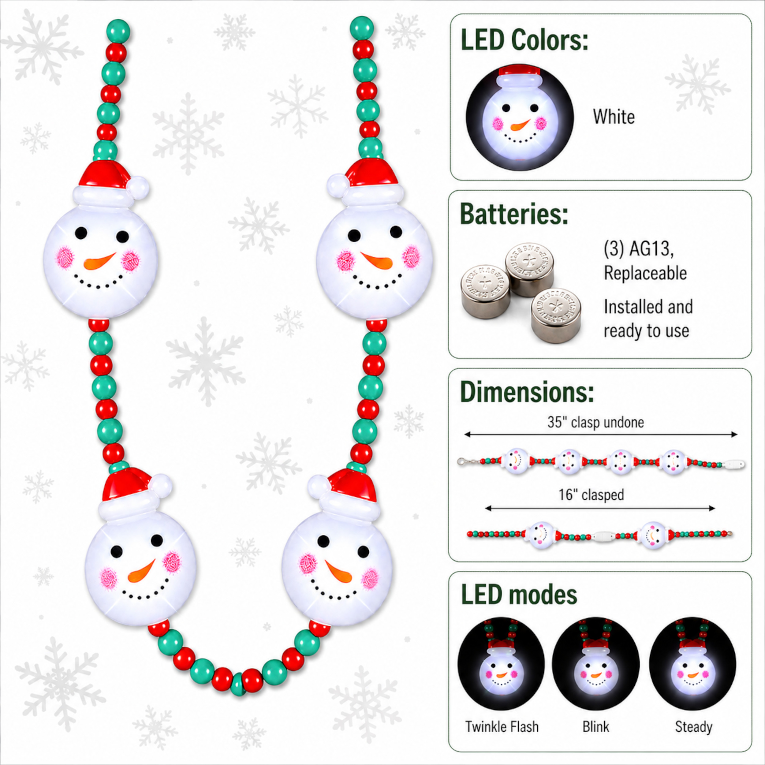 Light Up Snowman Charms with Beaded Necklace All Products Light Up Snowman Charms with Beaded Necklace All Products 4