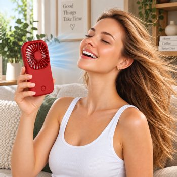 Portable Red Handheld Fan with Kickstand