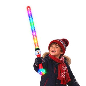 Light Up Snowman Wand 28 Inch Christmas LED Sword with Prism Ball