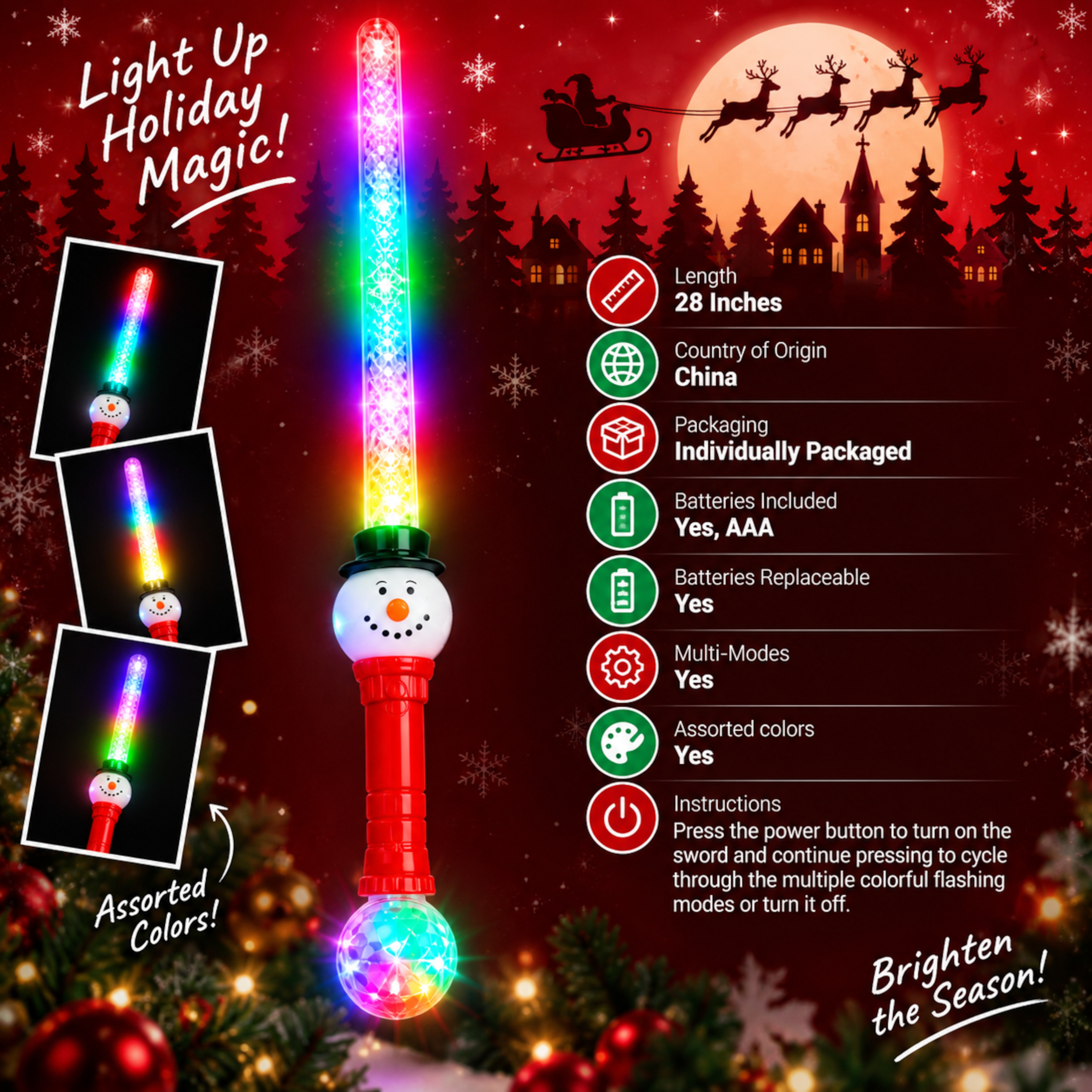 Light Up Snowman Wand 28 Inch Christmas LED Sword with Prism Ball All Products Light Up Snowman Wand 28 Inch Christmas LED Sword with Prism Ball All Products 3