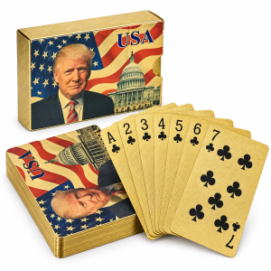 Donald Trump 24K Gold-Plated Waterproof Playing Cards – 52 Cards + 2 Jokers 24K Gold and Silver Plated Replica Bills
