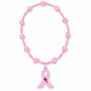 Custom Pastel Pink Football Bead Necklace with Ribbon Medallion
