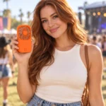 Portable Orange Handheld Fan with Kickstand