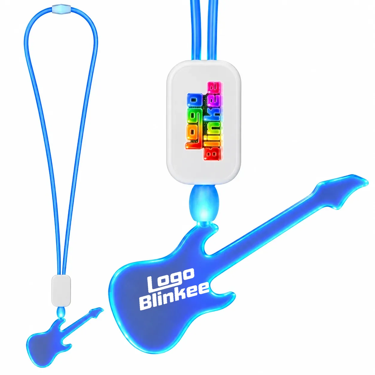 Custom Neon-Look Lanyard with Acrylic Guitar Pendant Custom Light-Up Necklaces Custom Neon-Look Lanyard with Acrylic Guitar Pendant Custom Light-Up Necklaces