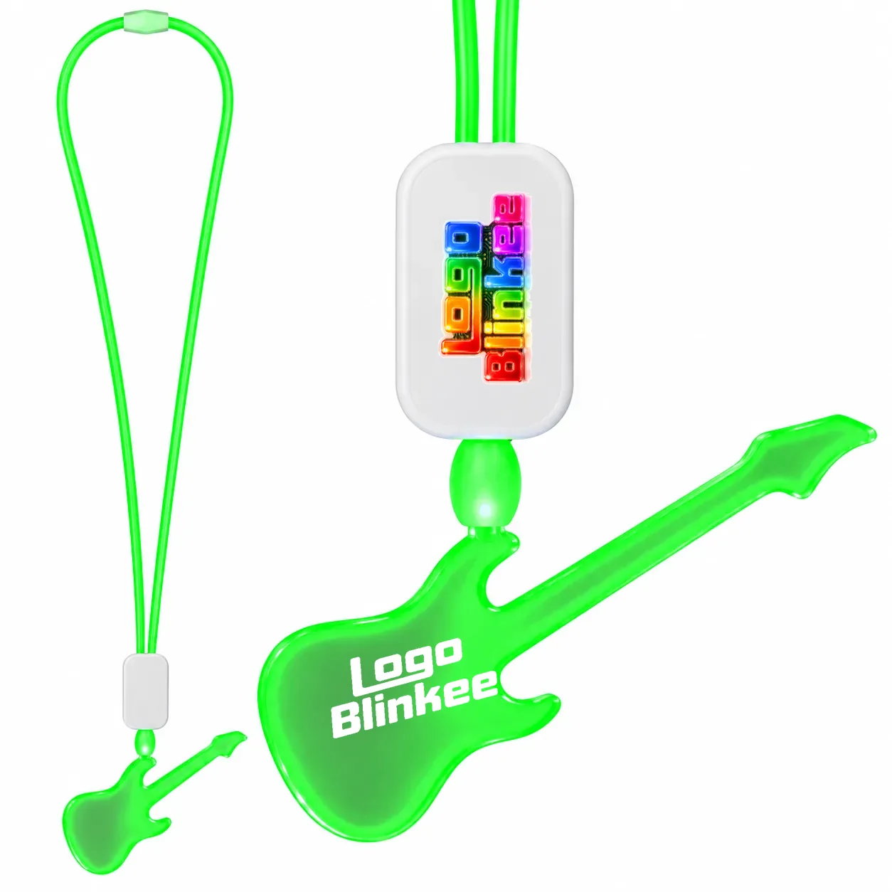 Custom Neon-Look Lanyard with Acrylic Guitar Pendant Custom Light-Up Necklaces Custom Neon-Look Lanyard with Acrylic Guitar Pendant Custom Light-Up Necklaces 2