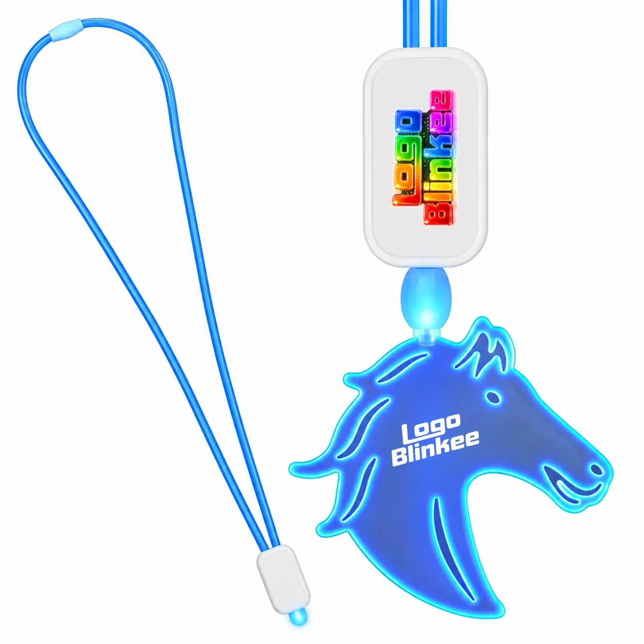 Custom Neon-Look Lanyard with Acrylic Horse Pendant Custom Light-Up Necklaces Custom Neon-Look Lanyard with Acrylic Horse Pendant Custom Light-Up Necklaces