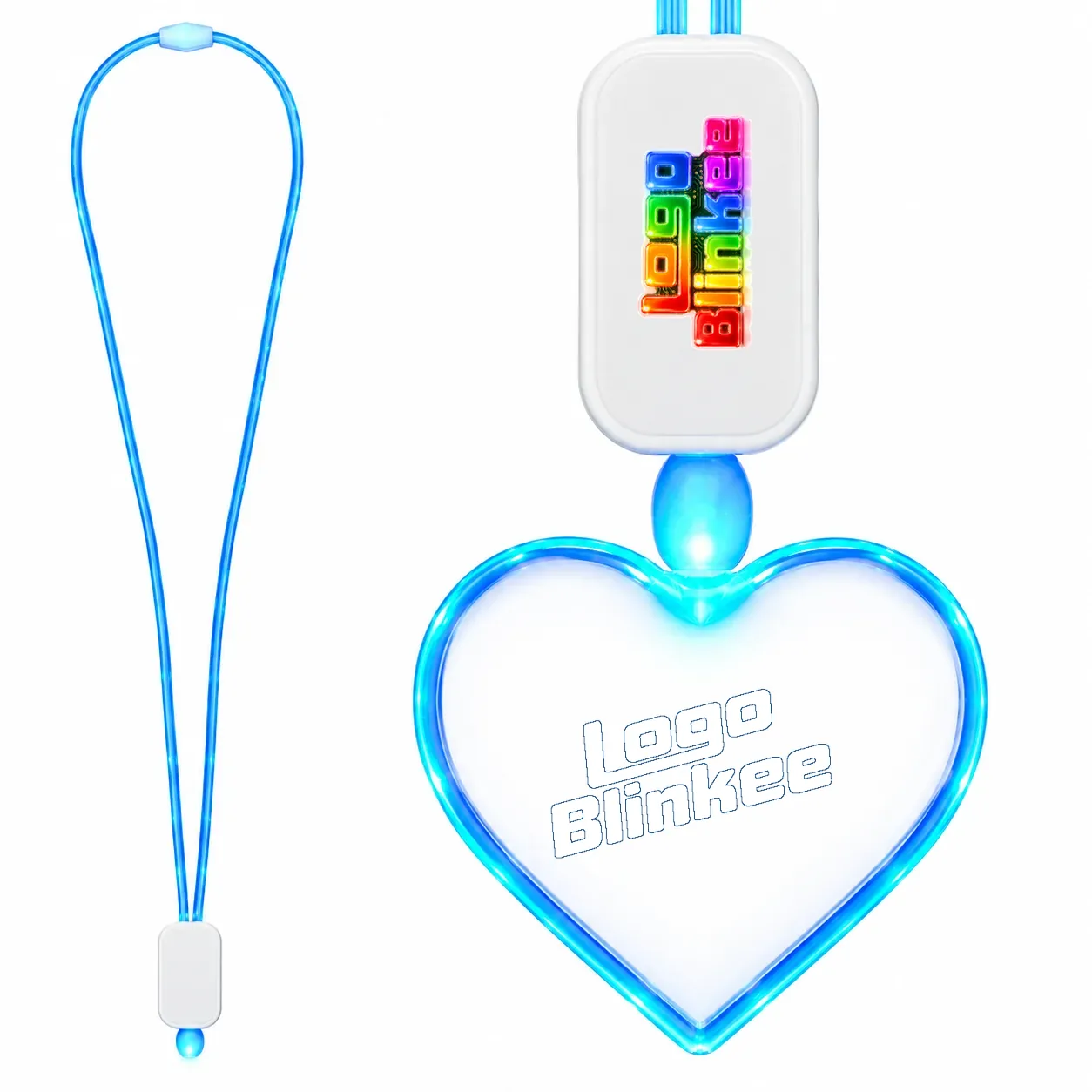 Custom Neon-Look Lanyard with Acrylic Heart Pendant Custom Light-Up Necklaces Custom Neon-Look Lanyard with Acrylic Heart Pendant Custom Light-Up Necklaces