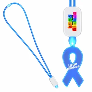 Custom Neon-Look Lanyard with Acrylic Awareness Ribbon Pendant Custom Light-Up Necklaces