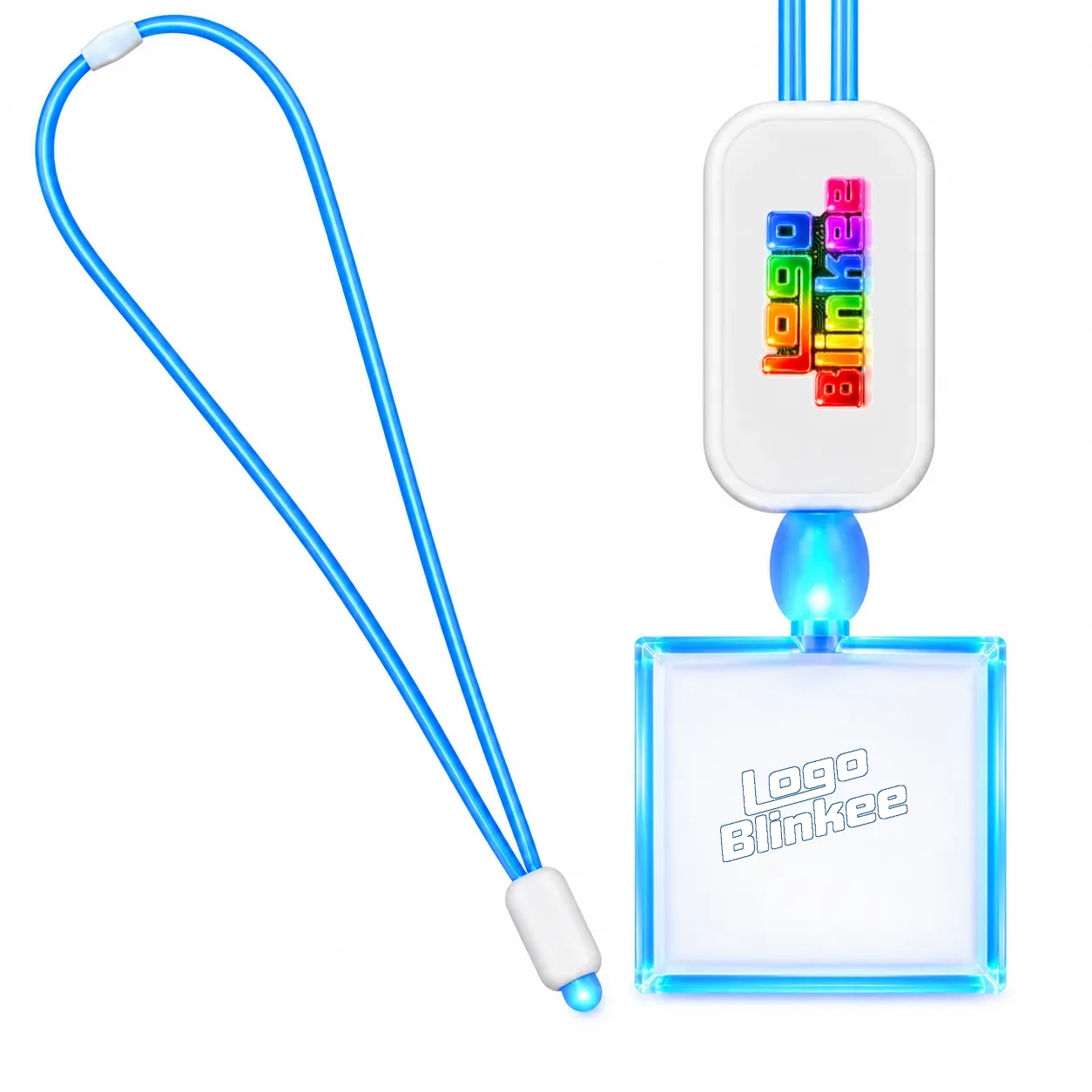 Custom Neon-Look Lanyard with Acrylic Square Pendant Custom Light-Up Necklaces Custom Neon-Look Lanyard with Acrylic Square Pendant Custom Light-Up Necklaces