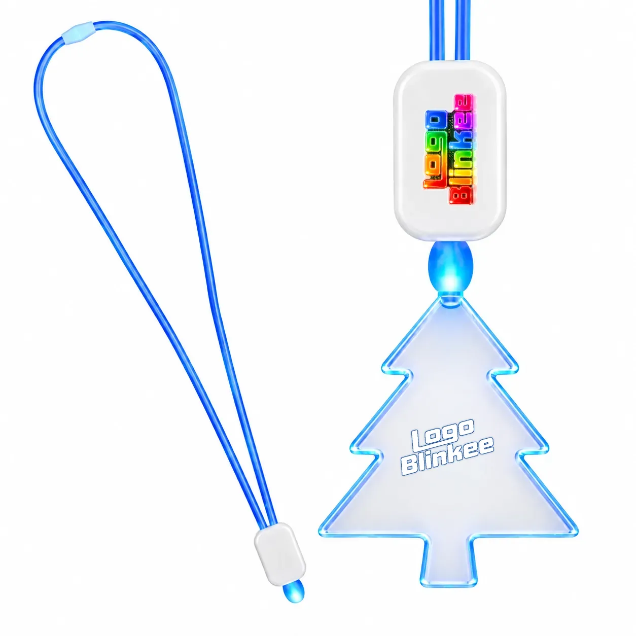 Custom Neon-Look Lanyard with Acrylic Christmas Tree Pendant Custom Light-Up Necklaces Custom Neon-Look Lanyard with Acrylic Christmas Tree Pendant Custom Light-Up Necklaces