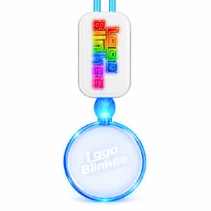 Custom Blue Neon-Look Lanyard with Acrylic Circle Pendant Custom Light-Up Necklaces